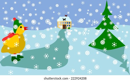 Chicken goes to school in winter