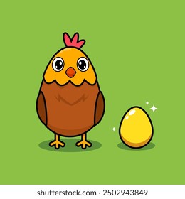 A chicken and a golden egg. Isolated Vector Illustration