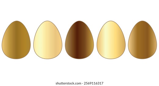 Chicken golden horizontal eggs set. Easter eggs for cooking. Easter seasonal spring holiday template for decoration. Egg hunt game.