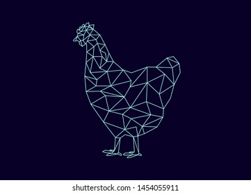 Chicken graphic with line connection on dark blue background. Modern vector graphic chicken.