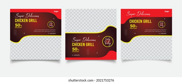Pancarta de la plantilla de la fuente de parrilla de pollo para publicación en medios sociales