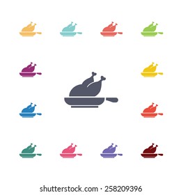 chicken grill flat icons set. Open colorful buttons 