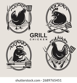 Chicken grill labels and icon set. Collection icons chicken. Vector