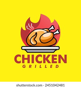 chicken grill on plate vector logo design, suitable use for symbol, icon or element design to describe chicken grill BBQ restaurant