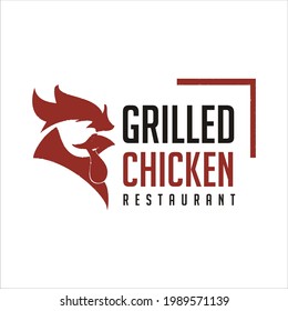 Chicken grill restaurant logo vector, illustration food label