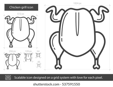Icono de línea vectorial de parrilla de pollo aislado en fondo blanco. Icono de la línea de parrilla de pollo para infografía, sitio web o aplicación. Icono escalable diseñado en un sistema de cuadrícula.