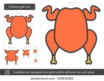 Chicken grill vector line icon isolated on white background. Chicken grill line icon for infographic, website or app. Scalable icon designed on a grid system.