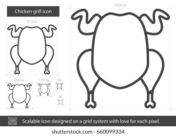 Chicken grill vector line icon isolated on white background. Chicken grill line icon for infographic, website or app. Scalable icon designed on a grid system.