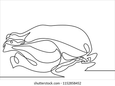 Chicken grill vector line-continuous line drawing