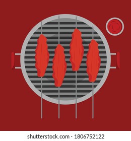 Chicken grilled on BBQ with hot coal