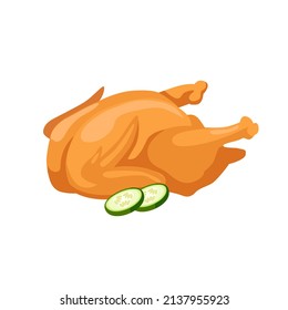 Chicken grilled with vegetables. Vector 