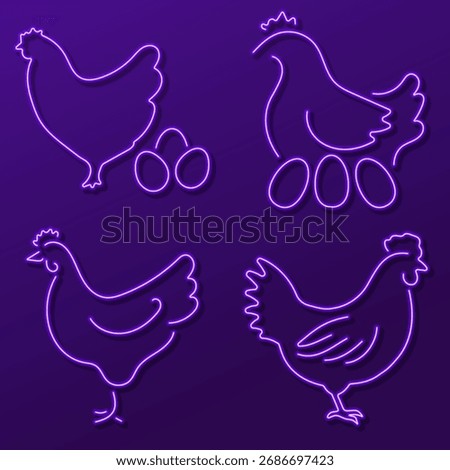 chicken group of neon icons, vector illustration on black background.