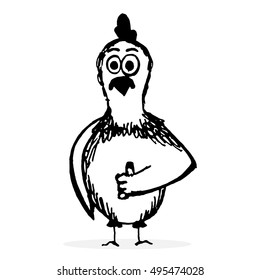Chicken hand drawing. Roast chicken vector, rooster illustration black white