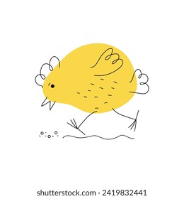 Chicken. Hand drawn linear icon. Easter design. Cartoon funny chick. Animal, Doodle style. Domestic bird. Vector illustration, isolated background.