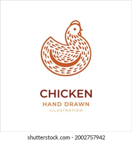 Chicken hand drawn vector illustration. Chicken stylized drawing logo. Chicken abstract logotype. Part of set.