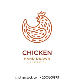 Ilustración vectorial dibujada a mano de pollo. Logo de dibujo estilizado de pollo. Logotipo abstracto de pollo. Parte del conjunto.