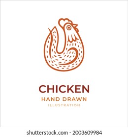 Chicken hand drawn vector illustration. Chicken stylized drawing logo. Chicken abstract logotype. Part of set.