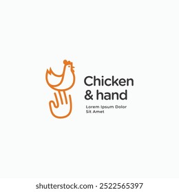 Chicken with hand finger simple lines logo vector icon illustration