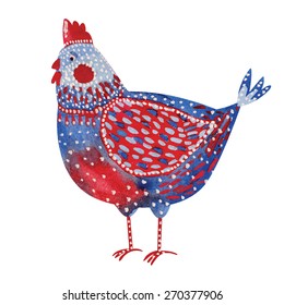 chicken hand made watercolor illustration,  decorative style
