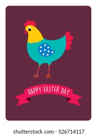 chicken happy easter day greeting vector