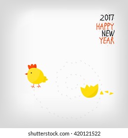 Chicken hatched from the egg - greeting card happy new year. 2017 - year of the Chinese calendar - new year of the rooster