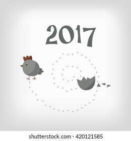 Chicken hatched from the egg - greeting card happy new year. 2017 - year of the Chinese calendar - new year of the rooster