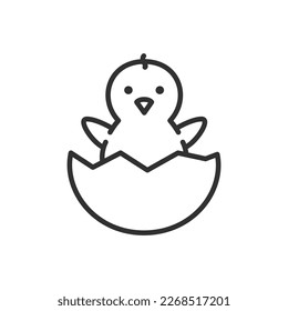 Chicken hatching from an egg, linear icon. Line with editable stroke