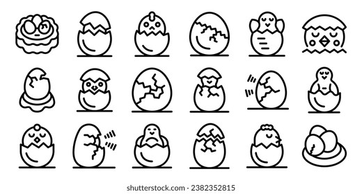 Chicken hatching icons set outline vector. Egg chicken nest. Baby bird farm