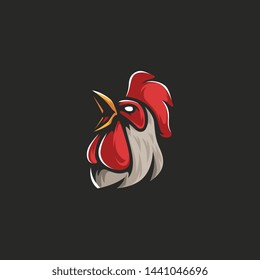 chicken head athletic club vector logo concept isolated on dark background. Modern sport team mascot badge design. Premium quality bird emblem t-shirt tee print illustration.