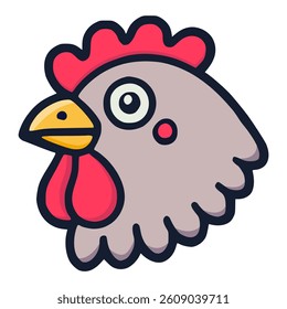 chicken head cartoon character animal farm flat color vector illustration template design
