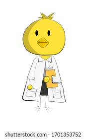 chicken head doctor holding book on white background
