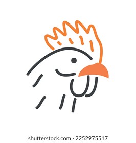 Chicken head icon color. Interface for programs and applications. Farming and agriculture, natural and organic product. Quality mark and control. Cartoon flat vector illustration