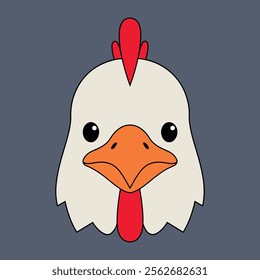 Chicken head icon emoji. Isolated design featuring a cute and simple chicken face on a white background. Perfect for farm, animal, or playful themes.