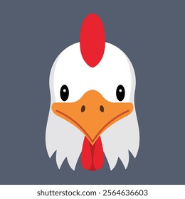 Chicken head icon emoji. Isolated design featuring a cute and simple chicken face on a white background. Perfect for farm, animal, or playful themes.