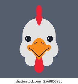 Chicken head icon emoji. Isolated design featuring a cute and simple chicken face on a white background. Perfect for farm, animal, or playful themes.