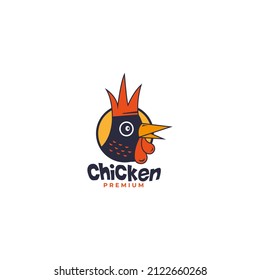 Chicken head icon logo vector design template with cartoon vintage style. Rooster mascot logo vector concept for fast food restaurant, farm, kitchen, or company business.