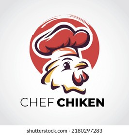 Chicken Head Logo Cartoon Character. A cartoon chicken mascot wearing a chef hat