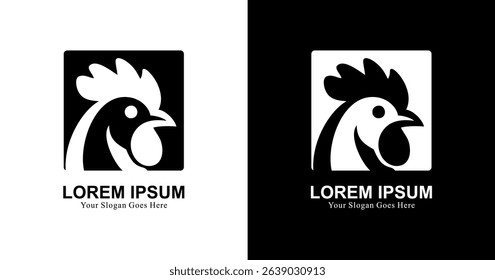 Chicken head logo design combined with a square