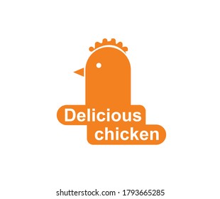 diseño del logo de la cabeza de pollo que dice delicioso pollo