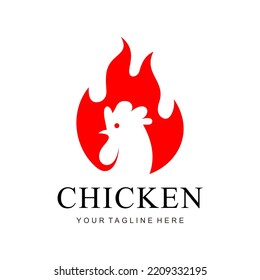 Chicken Head Logo In Fire Vector