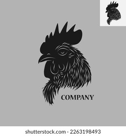 chicken head logo in line art style.