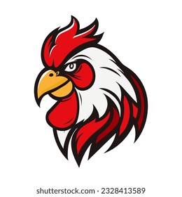 Chicken head mascot. Rooster Head Sport Logo. Farm bird on white background. 