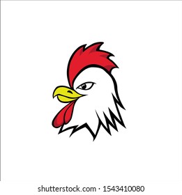 chicken head mascot suitable for t-shirts and other shirts. rooster head logo on white background.