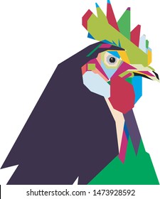 Chicken head in pop art style vector illustration and isolated white background