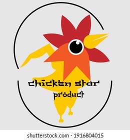 chicken head star logo with body parts and abstract egg shell
