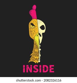 Chicken head in two side view. bones, skull of chicken head. animal vector illustration. eps 8