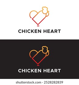 Diseño del logotipo de Chicken Heart. Logotipo del Vector Chicken Heart. Diseño de logo de pollo. Diseño del logotipo del corazón.