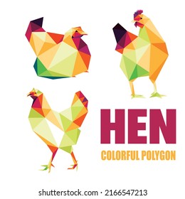 Animal de pollo criado en un colorido pozo poligonal bajo. Incubando Icono de Hen en colorido abstracto. Vector de la colección de pollos de Hen