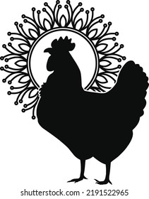 Chicken Hen with Beautiful Mandala Silhouette Vector