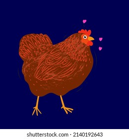 Chicken, hen cartoon drawing vector illustration.Isolated object. Farm bird.